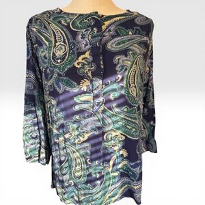 Nine‎ West Paisley Blouse Boho Purple Green Flowy Top L XL